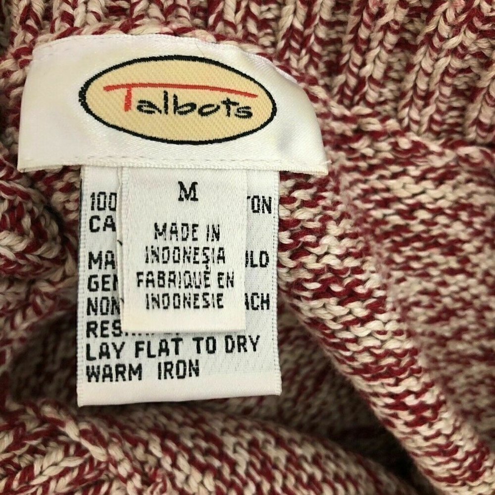 Talbots Size Medium Red Cream Button Down Cardiga… - image 8